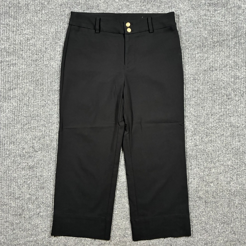 Chico's Womens Cropped Pants Size 1 Black Wide Leg Cuffed Hem Career Stretch